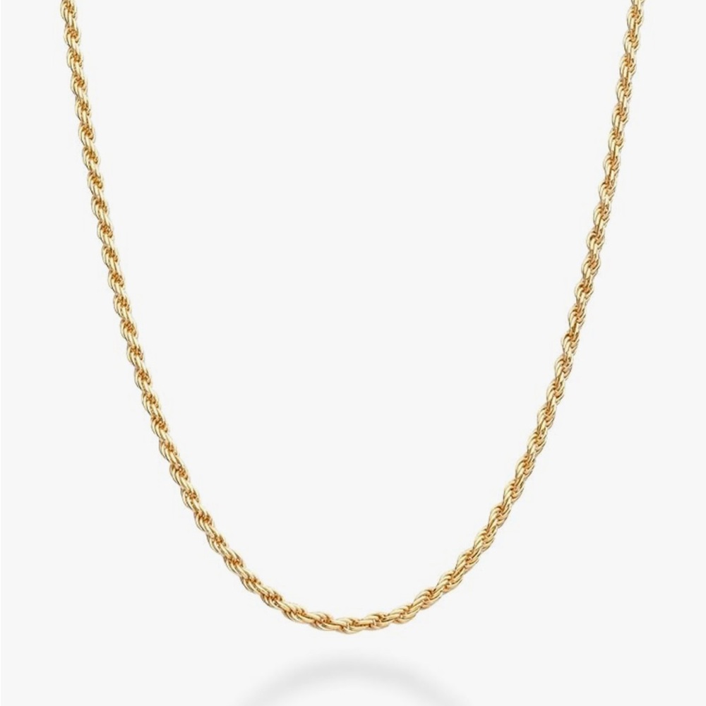 Italian 925 Sterling Silver, 18K Gold Plated 1.5mm Diamond-Cut Rope Necklace